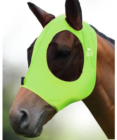 Harrison Howard Super Comfort Stretchy Fly Mask Large Eye Space with UV Protection Skin with Breatathability Fluro-Lime (M) Medium Fluorescent Yellow