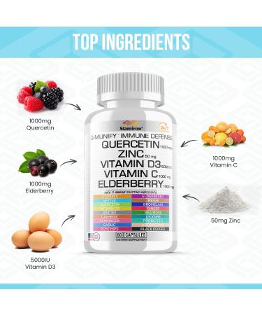 Stamiron Immune Support Supplement with Quercetin, Zinc, Vitamin C, D3, Elderberry, Echinacea, Turmeric - 60ct - Buy Online on GoSupps.com