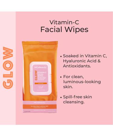 MCoBeauty Vitamin C Facial Wipes | 25 Vegan Wipes with Hyaluronic Acid & Antioxidants | Cruelty-Free Skincare for Radiant Skin - Buy Online on GoSupps.com