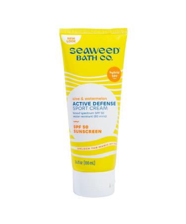 Seaweed Bath Co. Active Defense SPF 50 Sport Broad Spectrum Hybrid Sunscreen Cream  3.4 Ounce  Sustainably Harvested Seaweed  Aloe  Watermelon - Buy Online on GoSupps.com