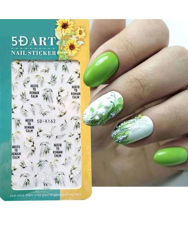 5D White Flower Nail Stickers - Summer Self Adhesive Leaf Decals for Nail Art | Green Leaves, Lily & Floral Accessories - Embossed Design for Blossom Decoration - Buy Online on GoSupps.com