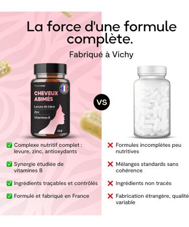 Cure Cheveux Ab m s Levure de bi re Zinc Vitamines B1 B3 B5 B6 B8 B9 B12 Compl ment Alimentaire - 1 mois 60 g lules Fabriqu en France Young Hair - Buy Online on GoSupps.com