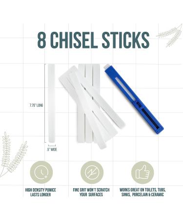 Powerstone Pumice Chisel Set - 8 Refillable Sticks with Plastic Handle - Fine-Grit Pumice for Toilet, Tub, Sink Stain Removal - Buy Online on GoSupps.com