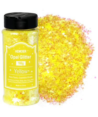 Hemoer yellow opal glitter 100g chunky sequins glitter craft glitter for resin face nail body handicrafts slime festival party art glitter powder for nail glitter opal yellow