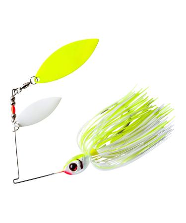 Booyah Glow Blade Spinner-Bait Bass Fishing Lure Chartreuse Pearl White/Chartreuse White Double Willow (3/8 Oz)