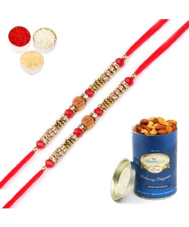 Ghasitaram Gifts Rakhi for Brother Rakhis Online - Set of 2-6968 Fancy Thread Rakhi with 100 GMS of Dryfruits Mix Can 2 Rakhi with 100 gms of Dryfruits Mix Can