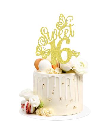 Keaziu 1 Pack Sweet 16 Cupcake Toppers Sweet Sixteen 16 Happy 16 Cake Picks for 16th Birthday Wedding Anniversary Party Cake Decorations Supplies Gold Sweet 16 Gold