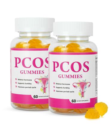 PCOS Gummies Helps Fertility and Ovulation 2 Packs PCOS Vitamin Gummies for Women Menstrual Cycle & Hormonal Balance Orange Flavor Fertility Gummy with Myo-Inositol Folate and Vitamin B6 B12
