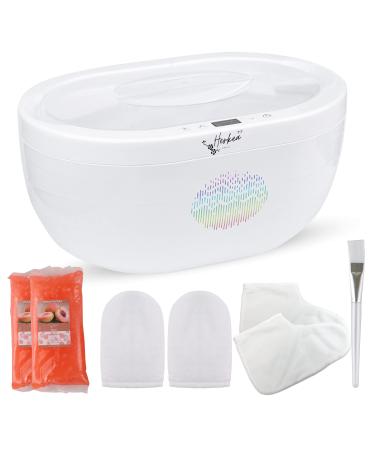 Paraffin Wax Heater for Hands and Feet by Herkea Paraffin Wax Bath Peach Scented Premium Paraffin Wax Blocks x 2 Hand and Feet Mittens Disposable Gloves Socks and Applicator Brush - Complete Set