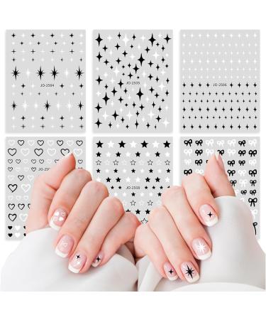 Abeillo 6 Sheets Nail Art Stickers Decals Self Adhesive Nail Stickers for Nail Art Star Heart Nail Decals Bow Nail Charms for Women Nail Decoration Supplies - Buy Online on GoSupps.com