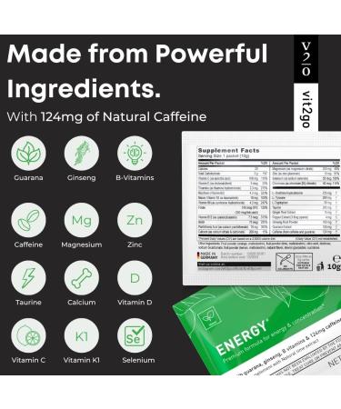 Energy Powder with Magnesium Zinc & B Vitamins | 124mg Natural Caffeine from Ginseng & Guarana | 10 Sachets for Enhanced Performance - Buy Online on GoSupps.com