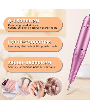 35000RPM Rechargeable Electric Nail Drill for Acrylic Nails - Professional Nail Drill Machine for Gel Polishing & Removal in Dazzling Pink - Buy Online on GoSupps.com