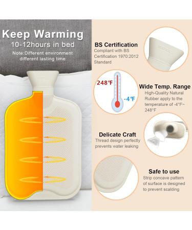 OBQO 2.0L Hot Water Bottle with Soft Cover - Leak-Proof Fluffy Natural Rubber Hand Warmer - Ideal Gift for Kids & Adults (Gray) - Buy Online on GoSupps.com