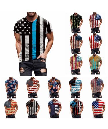 American Flag T Shirts for Men 2023 Fashion Independence Day Vintage 3D Digital Printing Skull Graphic Tee Tops A-01-6-black Large