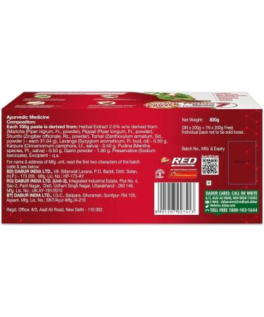 FG Dabar's Red Toothpaste - 800g (200gx4) | Fluoride Free | Ayurvedic Herbal Formula for Bad Breath Cavity Protection & Plaque Removal | Whole Mouth Health - Buy Online on GoSupps.com