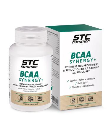 STC NUTRITION - BCAA Synergy+ - Dietary supplement rich in branched amino acids - Increases stress resistance — Reduces muscle fatigue - Limits aches and pains - 120 capsules
