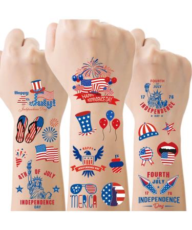 4th of July Decorations Temporary Tattoos Accessories Decor  65Pcs 12 Sheets Patriotic Independence/Memorial/Labor Day Decorations American Flag Body Face Art Stickers
