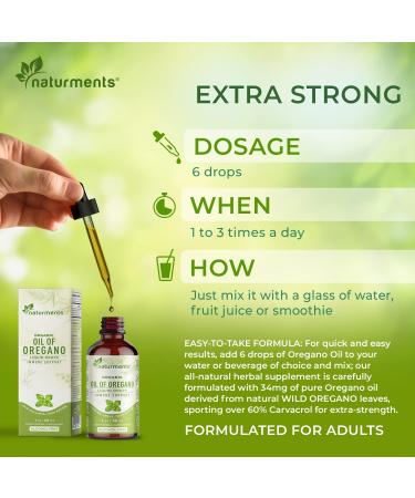 Naturments Oregano Oil Drops for Immune Support & Gut Health. Vegan, Non-GMO, Sugar Free & Gluten Free Organic Wild Mediterranean Oregano Oil with Organic Extra Virgin Olive Oil - 1 Fl Oz 30 Ml - Buy Online on GoSupps.com