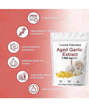 Louma Odorless Aged Garlic Aged Garlic Extract - 300 Count 7500mg 24 Month Organic Aged Garlic Supplement- Non-GMO Vegetarian (1PCS) - Buy Online on GoSupps.com