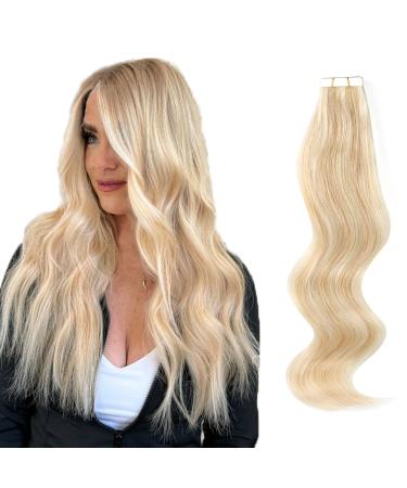 Department of Amazing Beauty Hair Real Hair Extensions Tape Highlight Tape In Hair extensions Invisibly seamless and reusable dirt blonde with platinum beach blonde blonde tape extension p18-613 45 cm #p18-613