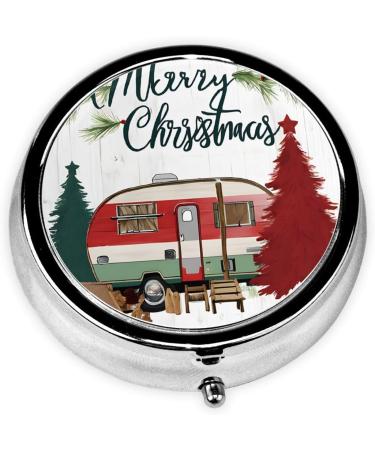 Farmhouse Christmas Round Pill Box | 3 Compartment Mini Travel Organizer for Vitamins & Medications - Buy Online on GoSupps.com