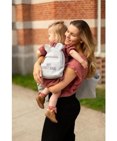 Childhome Children's Backpack | Baby School & Kindergarten Bag | Water Repellent 2 Compartments Lunchbag/Bottles Removable Safety Buckle - My First Bag in Light Gray - Buy Online on GoSupps.com