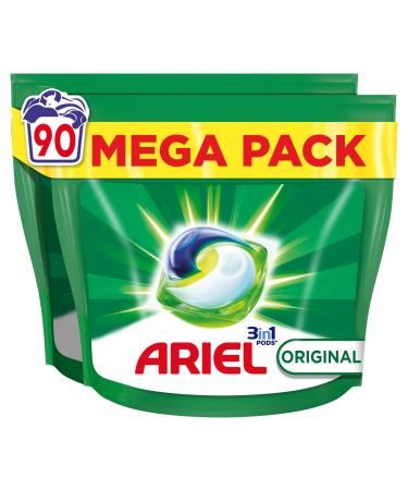 Ariel 3in1 PODS, Liquid Detergent Capsules 90 Washes, Original, Quick Dissolving, Impeccable Cold and Short Cycle