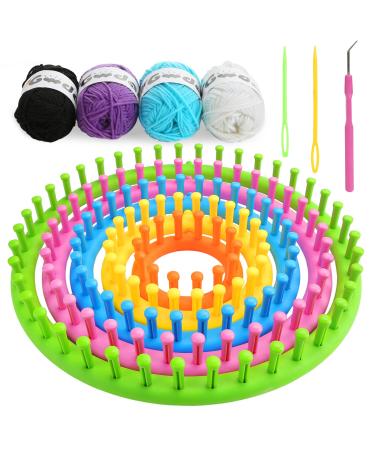 VGOODALL 5PCS Round Knitting Loom Set Circular Loom Set Hook Needles with 4 Skeins Acrylic Yarn for Hat Scarf Shawl Sweater Sock Pompom 5 Round Loom - Buy Online on GoSupps.com