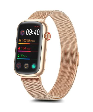 MorePro Fitness Tracker, Heart Rate Monitor Blood Pressure Activity Tracker with Blood Oxygen, IP68 Wateproof Sleep Tracker Sport Bracelet Pedometer Step Calories Smartwatch Women Gold Metal