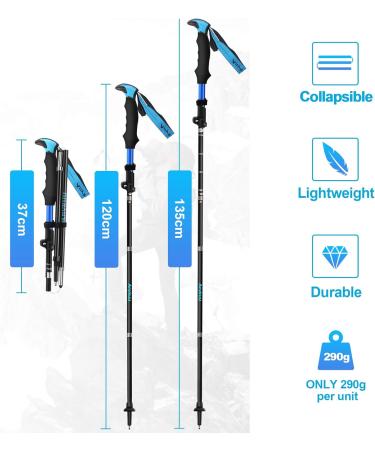 Anykuu Foldable Hiking Poles 110-130cm | Ultralight Shockproof Nordic Walking & Trekking Poles - Blue - Buy Online on GoSupps.com