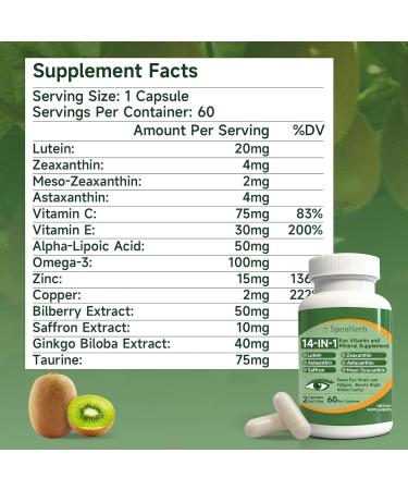 Eye Vitamin and Mineral Supplement 14 in 1 Advanced Eye Formula Vision Support with Lutein and Zeaxanthin Vitamin C E Zinc Copper Eye Health Supplements for Adults 60 Capsules/1 PC 60 Count (Pack of 1) - Buy Online on GoSupps.com