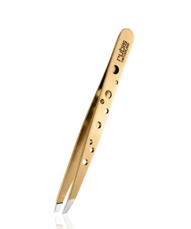 Rubis Elegance Tweezers Gold - slanted - Gold-plated eyebrow tweezers with hole design