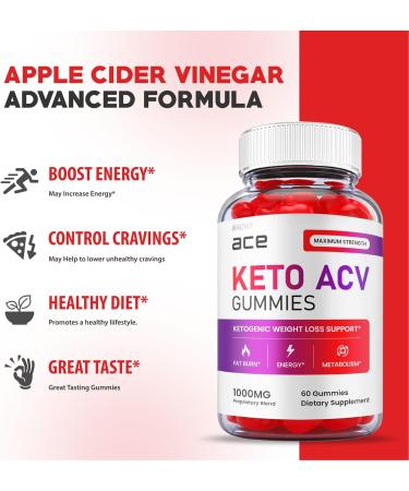 (2 Pack) Ace Keto Gummies - Advanced Weight Loss Formula with Apple Cider Vinegar - Vegan ACV Gummies for Keto Diet - 120 Gummies - Buy Online on GoSupps.com