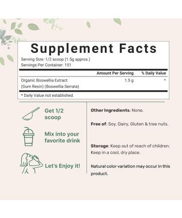 Organic Boswellia Serrata Extract Powder - 8oz | 65% Boswellic Acid Joint Support Non-GMO Pet Friendly - Buy Online on GoSupps.com