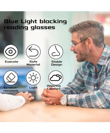 Shop Blue Light Reading Glasses for Men & Women - 4 Pairs 1.5x Magnification Black - Perfect for Computer Use - Buy Online on GoSupps.com