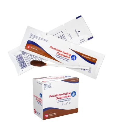 Dynarex Povidone Iodine Swabsticks, Swabstick Packaged in Individual Foil Pack, Antiseptic for Skin Preparation, Brown, 1 Case of 500 Dynarex Povidone Iodine Swabsticks (1 Box of 50)