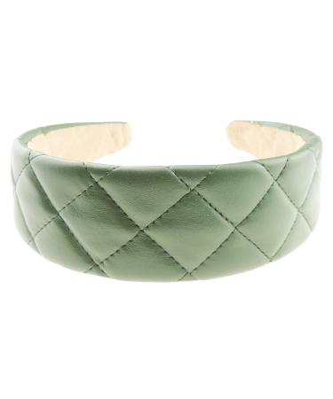 Womens Wide Thick Leather Look Quilted Christmas Birthday Occasion Turban Boho Wedding Bridesmaid Party Accessories Hairband Head Hair Headband Alice Band (Emerald Army Green)