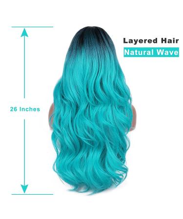 FAVE Ombre Bluish Green Long Wavy Wig for Women - Heat Resistant Synthetic Hair Mermaid Wig - Cosplay Party Teal Blue Wig (1B to Bluish Green) - Buy Online on GoSupps.com