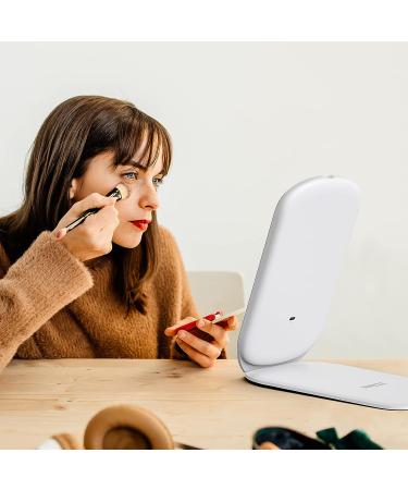 Rechargeable Lighted Travel Makeup Mirror with 10X Magnification - 3 Color Lighting, Touch Screen Dimming - Slim LED Vanity Mirror for Cosmetic, Portable - Buy Online on GoSupps.com