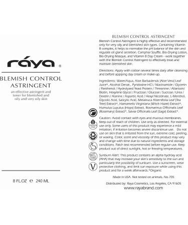 RAYA Blemish Control Astringent 8 oz | Facial Toner for Oily & Break-Out Skin | Normalize pH & Regulate Oil | Vitamin B Infused | Perfect for Teens - Buy Online on GoSupps.com