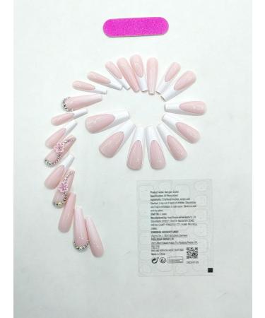 24pcs Pink Flowers Coffin Fake Nail Rhinestone 3D Flower Press on Nails Trendy Flowers Coffin Nails Luxurious Nails Acrylic Nails Fake Nails For Women Girls - Buy Online on GoSupps.com
