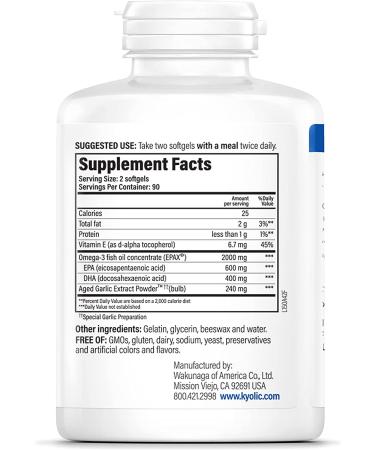 Kyolic Aged Garlic Extract Formula 150 for Cholesterol & Circulation Health with Omega-3 - 180 Soft Gels (Pack of 1) - Buy Online on GoSupps.com