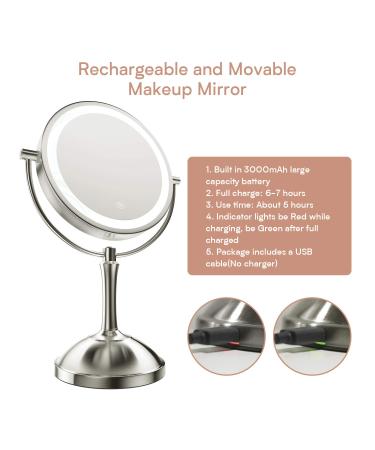 Benbilry 8 Lighted Makeup Mirror | 1X/10X Magnification | LED Lights | Dimmable | Rechargeable | Cordless Vanity Mirror - Buy Online on GoSupps.com