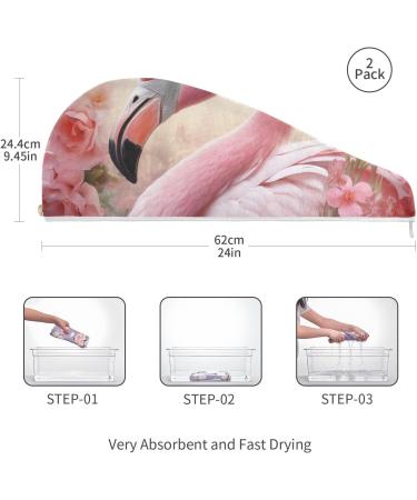 Super Absorbent Pink Flamingo Floral Hair Towel 2 Pack - Quick Dry Hair Turbans for Women & Girls - Buy Online on GoSupps.com