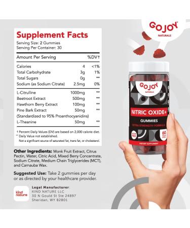 Vegan Sugar Free Nitric Oxide Gummies - Beet Root L-Citrulline & Hawthorn Berry | Nitric Oxide Supplements for Men & Women (60 Count - Buy Online on GoSupps.com