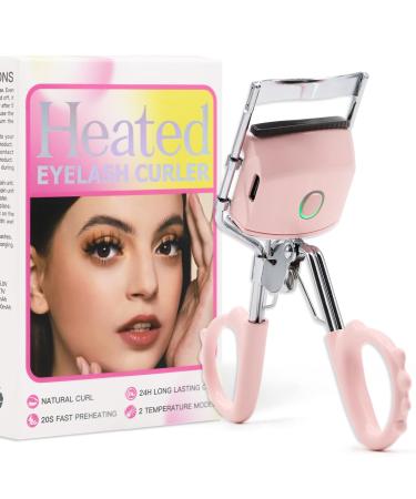 Heated Eyelash Curler Rapid Heat-up 24 Hours Long Lasting USB Rechargeable Electric Heated Lash Curler 2 Heating Modes with Sensing Heating Silicone Pad (Pink)