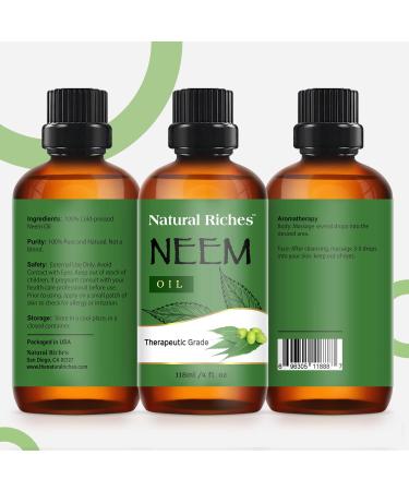 Natural Riches Neem Oil 100% Pure - Cold Pressed for Skin, Hair, Nails, Acne, Anti-Aging Moisturizer - 4 fl. oz - Buy Online on GoSupps.com