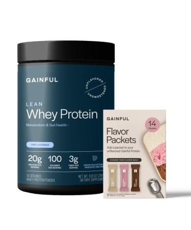Gainful Lean Whey Protein Powder & Neapolitan Flavor Bundle 20g Protein Supports Lean Muscle Metabolism and Satiety with Green Tea Extract & Digestive Enzymes 14 Servings + 14 Flavor Sticks