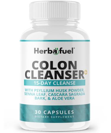 Herbafuel Colon Cleanse - Supports Detox, Gut Health, & Bloating Relief - Contains Herbs, Fibers, & Probiotics - Advanced Cleansing Formula with Psyllium Husk Powder & Senna Leaf, Non-GMO