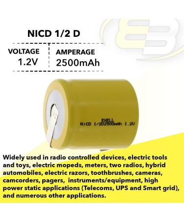 5x Exell 1/2D NiCD Rechargeable Batteries 2500mAh - Ideal for Data Loggers Monitors Tools & Toys - International Shipping Available - Buy Online on GoSupps.com